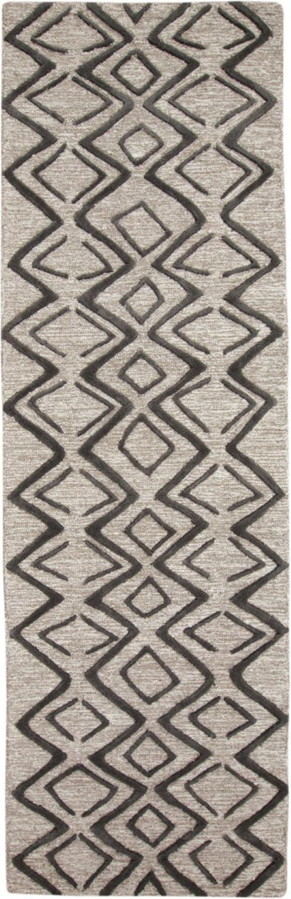 HomeRoots 4' Handcrafted Wool Geometric Area Rug in Black, Taupe, and Gray – Modern Style for Your Home 8' Runner 511842