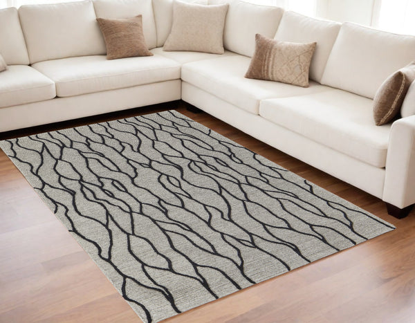 Homeroots 5' X 8' Taupe Black And Gray Wool Abstract Tufted Handmade Stain Resistant Area Rug Taupe,Black,Gray Wool 511845