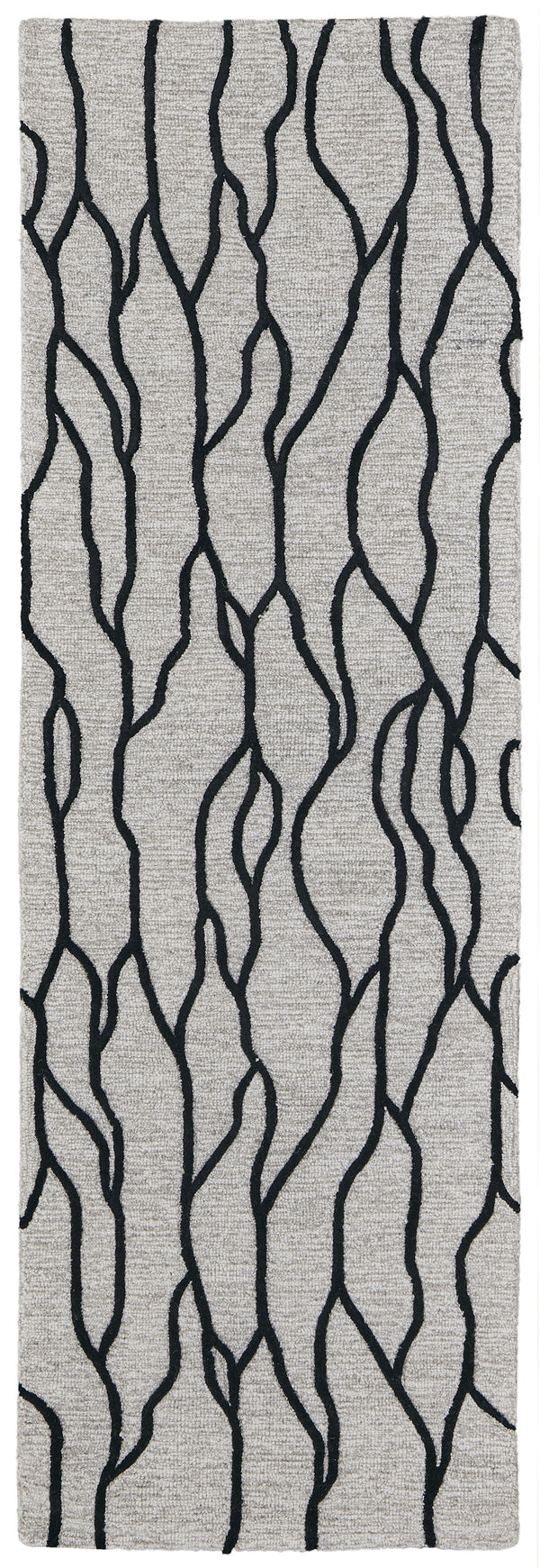 Homeroots 8' Black And Taupe Abstract Hand Tufted Runner Rug Taupe,Black,Gray Wool Blend 511848