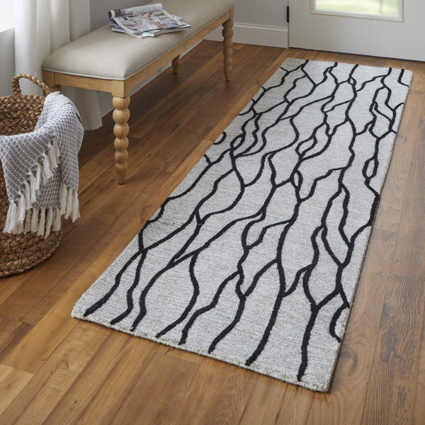 Homeroots 8' Black And Taupe Abstract Hand Tufted Runner Rug Taupe,Black,Gray Wool Blend 511848