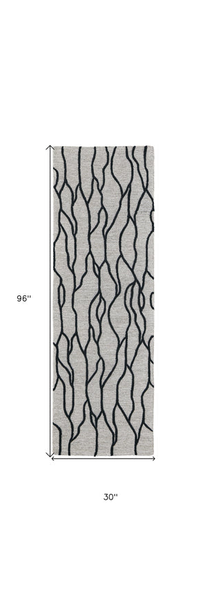 Homeroots 8' Black And Taupe Abstract Hand Tufted Runner Rug Taupe,Black,Gray Wool Blend 511848