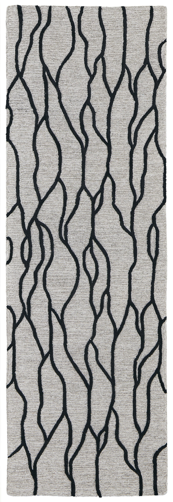 Homeroots 8' Black And Taupe Abstract Hand Tufted Runner Rug Taupe,Black,Gray Wool Blend 511848