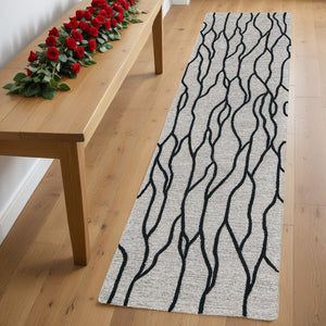 Homeroots 8' Black And Taupe Abstract Hand Tufted Runner Rug Taupe,Black,Gray Wool Blend 511848