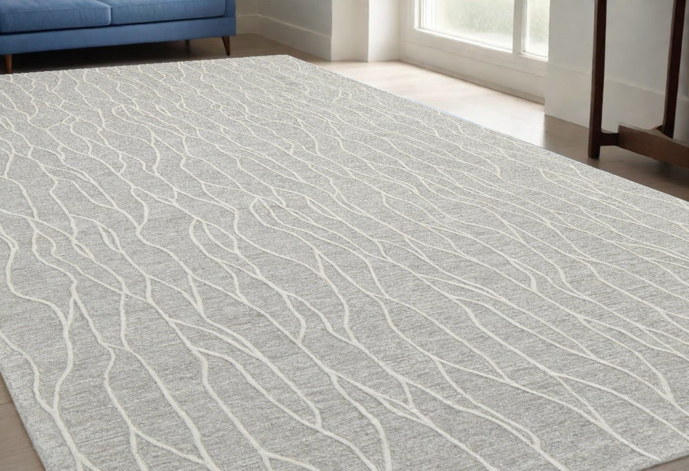 HomeRoots 4' Gray and Black Abstract Hand-Tufted Wool Area Rug – Artful Design, Stain-Resistant, Durable Elegance 5' X 8' 511851