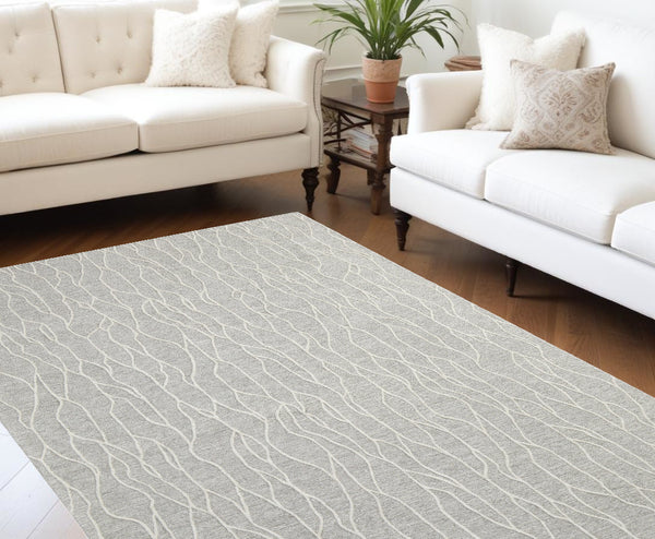 Homeroots 8' X 11' Taupe And Ivory Wool Abstract Tufted Handmade Stain Resistant Area Rug Taupe,Ivory Wool 511852