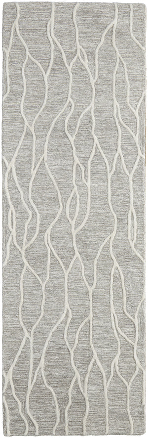 Homeroots 8' Taupe And Ivory Wool Abstract Tufted Handmade Stain Resistant Runner Rug Taupe,Ivory Wool 511854