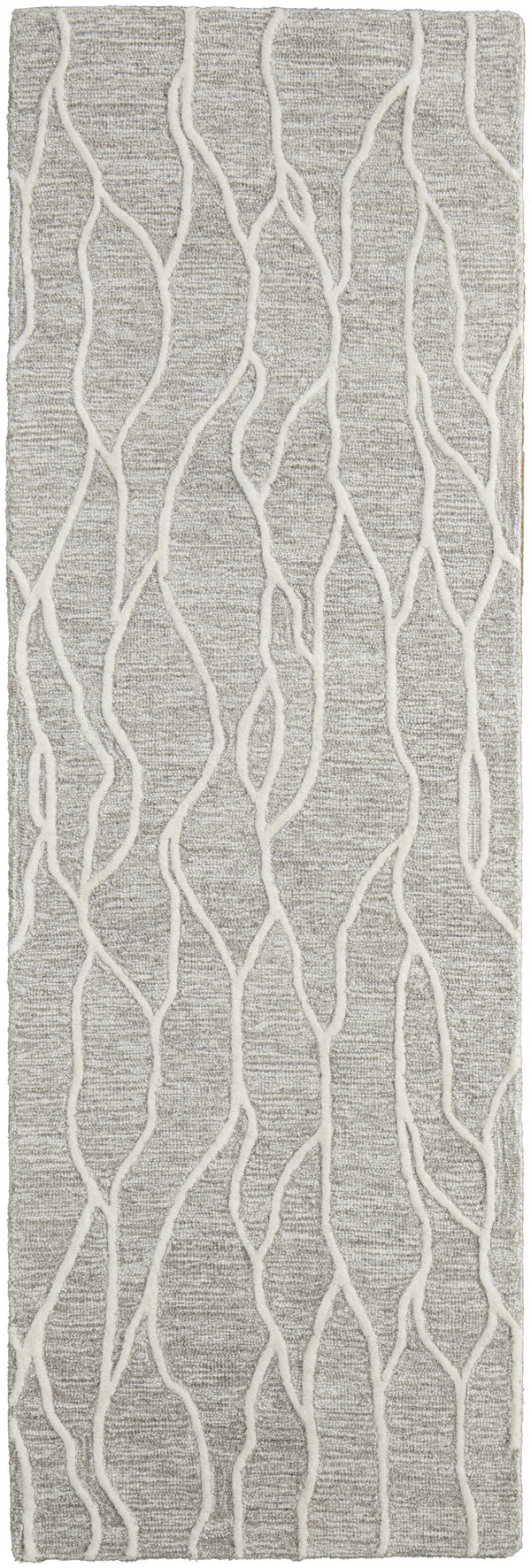 Homeroots 8' Taupe And Ivory Wool Abstract Tufted Handmade Stain Resistant Runner Rug Taupe,Ivory Wool 511854