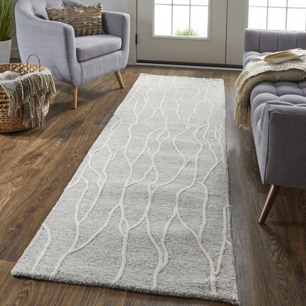 Homeroots 8' Taupe And Ivory Wool Abstract Tufted Handmade Stain Resistant Runner Rug Taupe,Ivory Wool 511854