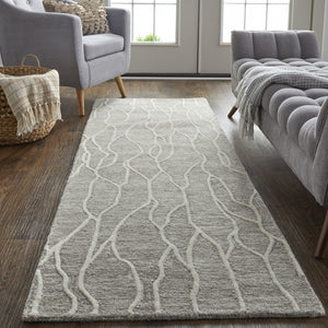 Homeroots 8' Taupe And Ivory Wool Abstract Tufted Handmade Stain Resistant Runner Rug Taupe,Ivory Wool 511854