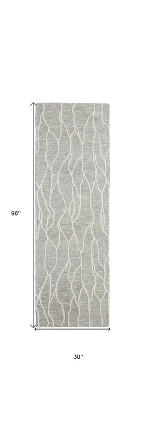 Homeroots 8' Taupe And Ivory Wool Abstract Tufted Handmade Stain Resistant Runner Rug Taupe,Ivory Wool 511854