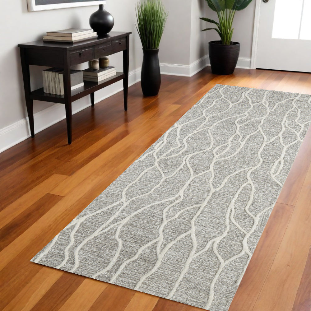 Homeroots 8' Taupe And Ivory Wool Abstract Tufted Handmade Stain Resistant Runner Rug Taupe,Ivory Wool 511854