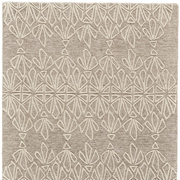 HomeRoots 5' Handmade Wool Area Rug in Tan and Ivory Geometric Design - Stain Resistant for Easy Care 5' X 8' 511857
