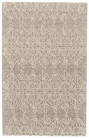 HomeRoots 5' Handmade Wool Area Rug in Tan and Ivory Geometric Design - Stain Resistant for Easy Care 10' X 13' 511859