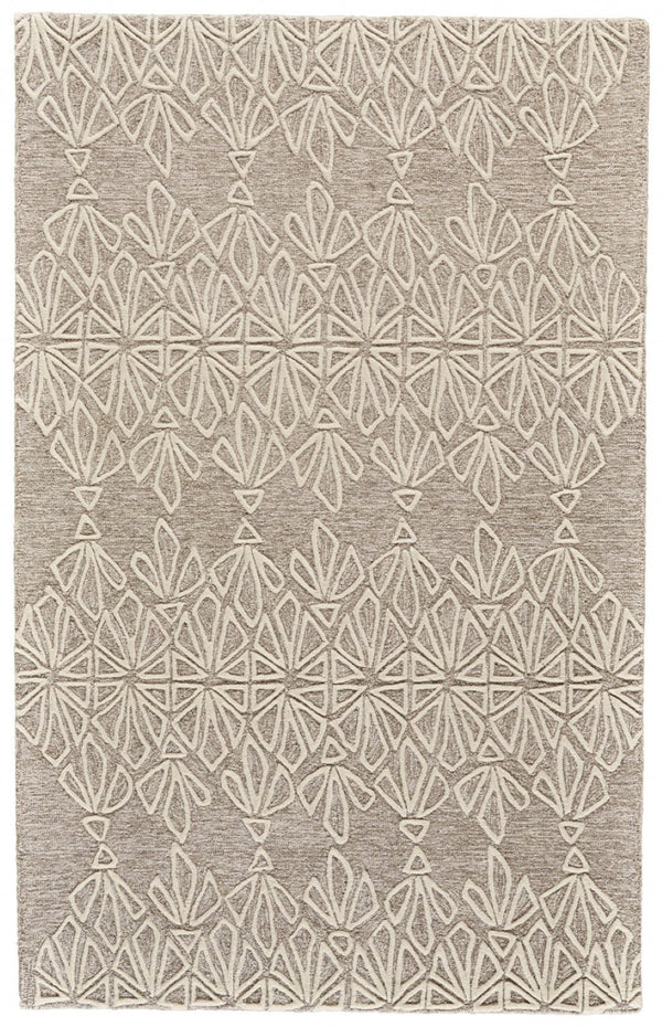 HomeRoots 5' Handmade Wool Area Rug in Tan and Ivory Geometric Design - Stain Resistant for Easy Care 10' X 13' 511859