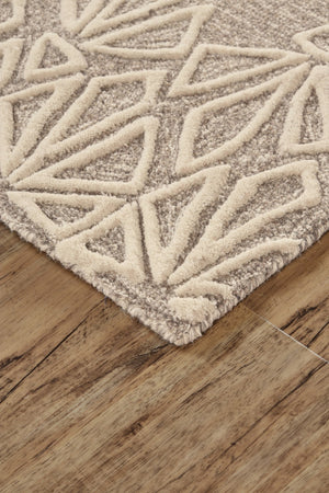 HomeRoots 5' Handmade Wool Area Rug in Tan and Ivory Geometric Design - Stain Resistant for Easy Care 10' X 13' 511859
