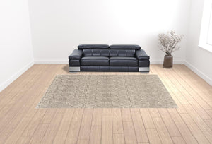 HomeRoots 5' Handmade Wool Area Rug in Tan and Ivory Geometric Design - Stain Resistant for Easy Care 10' X 13' 511859