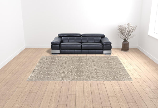 HomeRoots 5' Handmade Wool Area Rug in Tan and Ivory Geometric Design - Stain Resistant for Easy Care 10' X 13' 511859