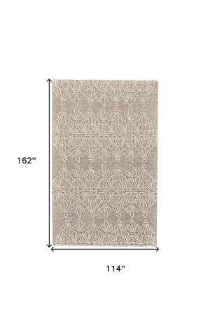HomeRoots 5' Handmade Wool Area Rug in Tan and Ivory Geometric Design - Stain Resistant for Easy Care 10' X 13' 511859