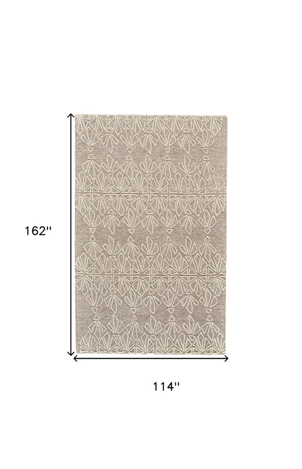 HomeRoots 5' Handmade Wool Area Rug in Tan and Ivory Geometric Design - Stain Resistant for Easy Care 10' X 13' 511859