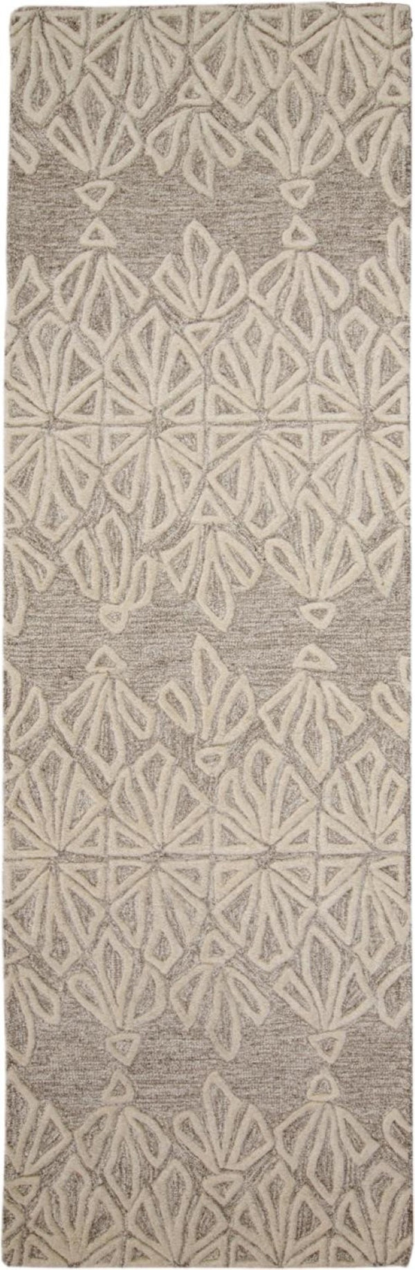 HomeRoots 5' Handmade Wool Area Rug in Tan and Ivory Geometric Design - Stain Resistant for Easy Care 8' Runner 511860