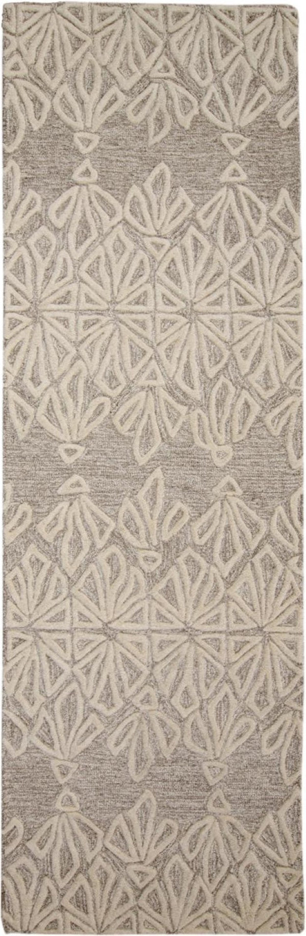 HomeRoots 5' Handmade Wool Area Rug in Tan and Ivory Geometric Design - Stain Resistant for Easy Care 8' Runner 511860