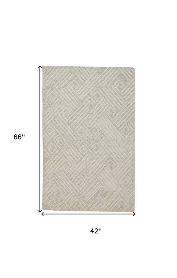 HomeRoots 4' Handmade Wool Area Rug with Geometric Design - Stain Resistant, Soft, and Stylish for Any Room 4' X 6' 511862