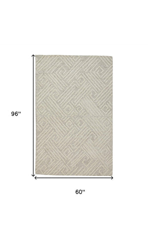HomeRoots 4' Handmade Wool Area Rug with Geometric Design - Stain Resistant, Soft, and Stylish for Any Room 5' X 8' 511863