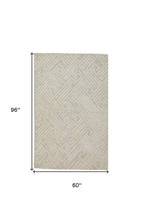 HomeRoots 4' Handmade Wool Area Rug with Geometric Design - Stain Resistant, Soft, and Stylish for Any Room 5' X 8' 511863