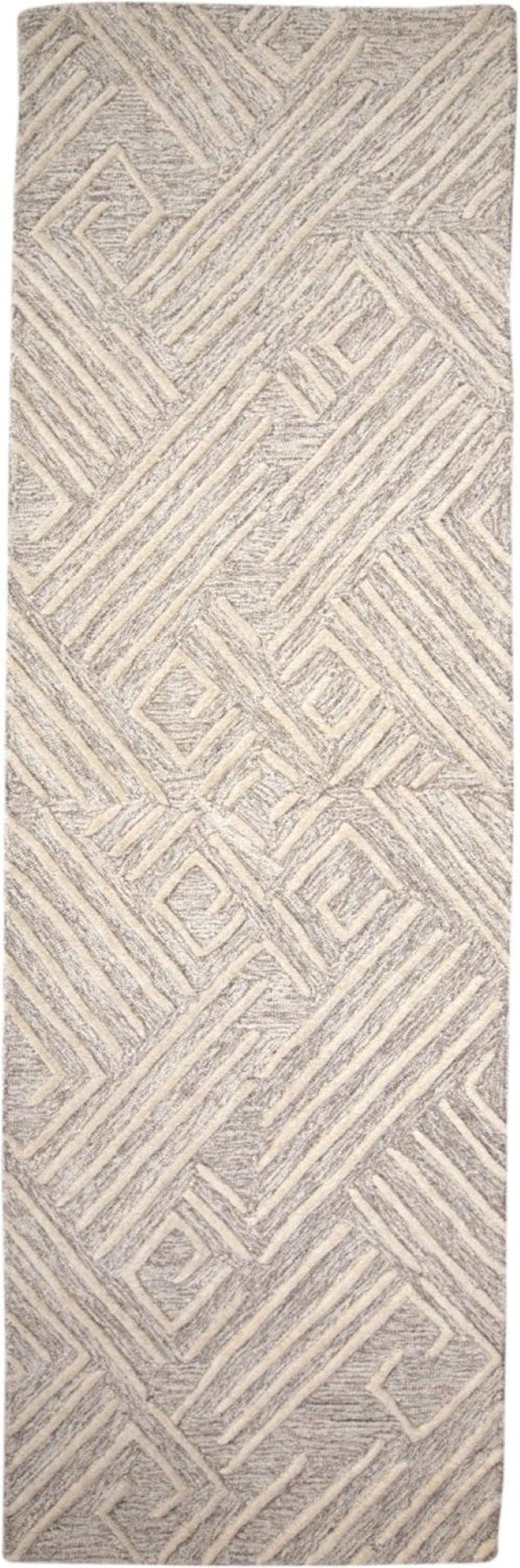 HomeRoots 4' Handmade Wool Area Rug with Geometric Design - Stain Resistant, Soft, and Stylish for Any Room 8' Runner 511866