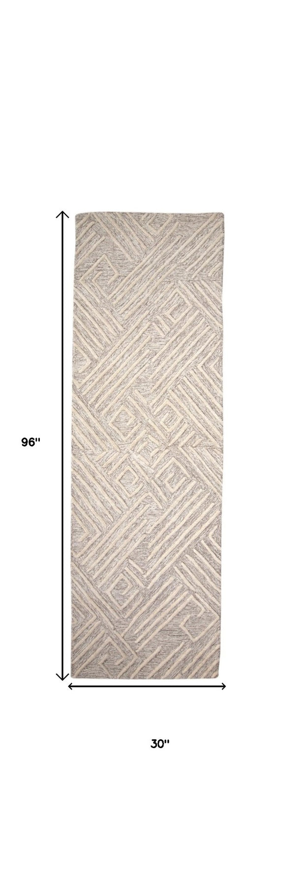 HomeRoots 4' Handmade Wool Area Rug with Geometric Design - Stain Resistant, Soft, and Stylish for Any Room 8' Runner 511866