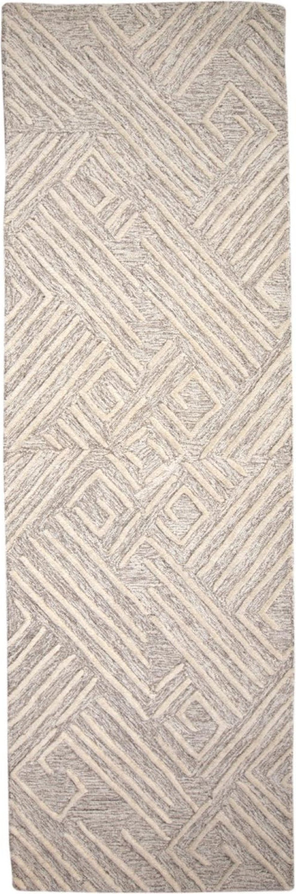 HomeRoots 4' Handmade Wool Area Rug with Geometric Design - Stain Resistant, Soft, and Stylish for Any Room 8' Runner 511866