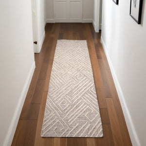 HomeRoots 4' Handmade Wool Area Rug with Geometric Design - Stain Resistant, Soft, and Stylish for Any Room 8' Runner 511866