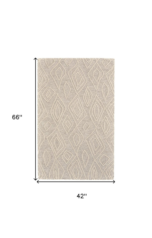 HomeRoots 4' Handmade Wool Geometric Tufted Area Rug - Stain Resistant, Plush Comfort for Modern Interiors 4' X 6' 511868