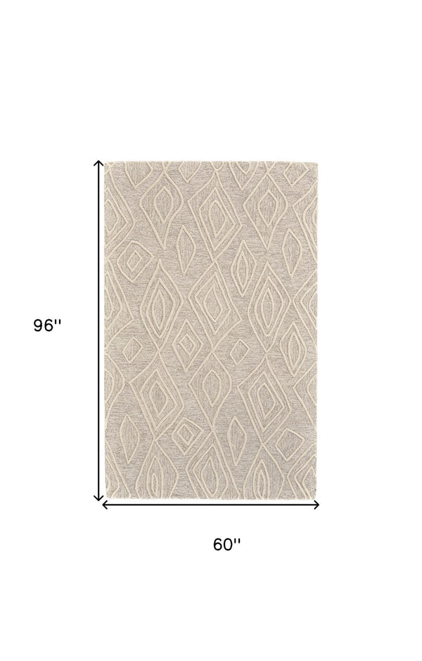 HomeRoots 4' Handmade Wool Geometric Tufted Area Rug - Stain Resistant, Plush Comfort for Modern Interiors 5' X 8' 511869
