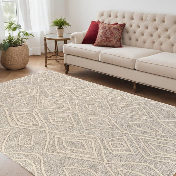 HomeRoots 4' Handmade Wool Geometric Tufted Area Rug - Stain Resistant, Plush Comfort for Modern Interiors 5' X 8' 511869