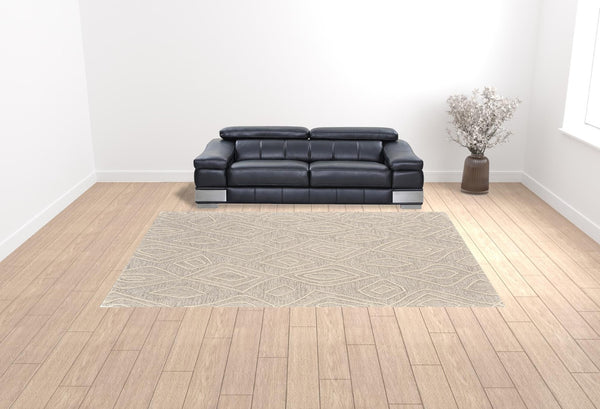 HomeRoots 4' Handmade Wool Geometric Tufted Area Rug - Stain Resistant, Plush Comfort for Modern Interiors 10' X 13' 511871