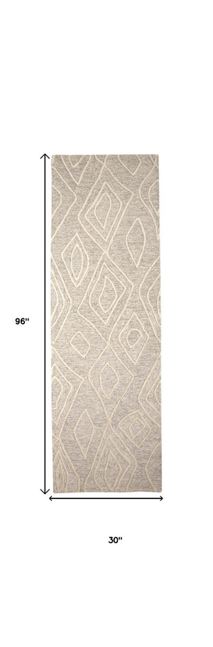 HomeRoots 4' Handmade Wool Geometric Tufted Area Rug - Stain Resistant, Plush Comfort for Modern Interiors 8' Runner 511872
