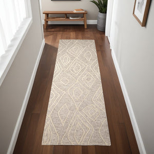 HomeRoots 4' Handmade Wool Geometric Tufted Area Rug - Stain Resistant, Plush Comfort for Modern Interiors 8' Runner 511872