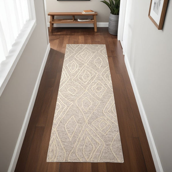 HomeRoots 4' Handmade Wool Geometric Tufted Area Rug - Stain Resistant, Plush Comfort for Modern Interiors 8' Runner 511872