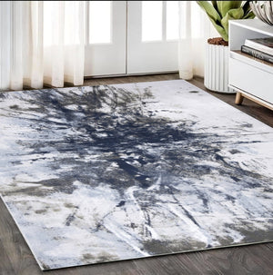 HomeRoots 5' Modern Abstract Blue-Gray and White Stain-Resistant Area Rug for Stylish Home Décor Upgrade 5' X 7' 511874