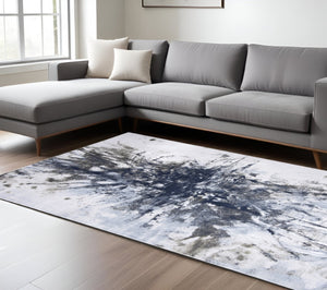 HomeRoots 5' Modern Abstract Blue-Gray and White Stain-Resistant Area Rug for Stylish Home Décor Upgrade 7' X 10' 511875