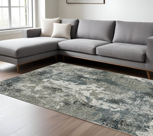 HomeRoots 5' Modern Abstract Blue-Gray and White Stain-Resistant Area Rug for Stylish Home Décor Upgrade 10' X 14' 511877