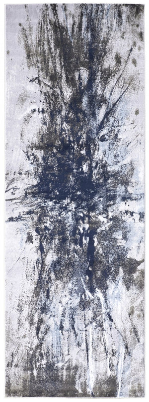 HomeRoots 5' Modern Abstract Blue-Gray and White Stain-Resistant Area Rug for Stylish Home Décor Upgrade 8' Runner 511878