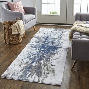 HomeRoots 5' Modern Abstract Blue-Gray and White Stain-Resistant Area Rug for Stylish Home Décor Upgrade 8' Runner 511878