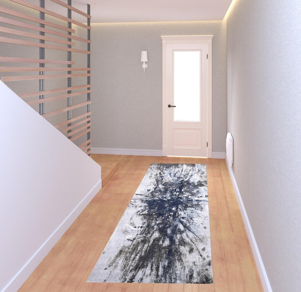 HomeRoots 5' Modern Abstract Blue-Gray and White Stain-Resistant Area Rug for Stylish Home Décor Upgrade 8' Runner 511878