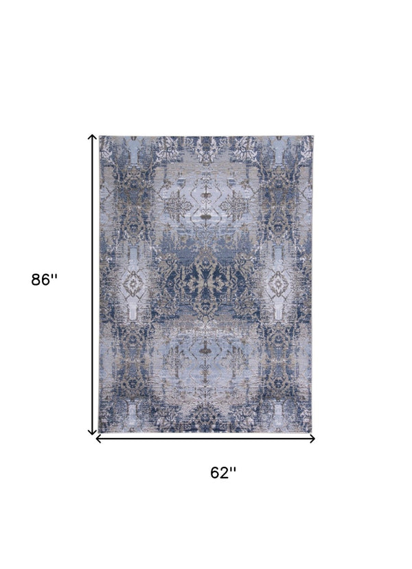 HomeRoots 5' Abstract Blue-Gray and Taupe Area Rug - Stain-Resistant, Durable Design for Modern Spaces 5' X 7' 511880