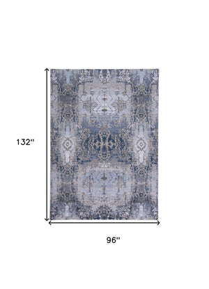 HomeRoots 5' Abstract Blue-Gray and Taupe Area Rug - Stain-Resistant, Durable Design for Modern Spaces 8' X 11' 511882