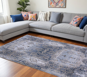 HomeRoots 5' Abstract Blue-Gray and Taupe Area Rug - Stain-Resistant, Durable Design for Modern Spaces 10' X 14' 511883