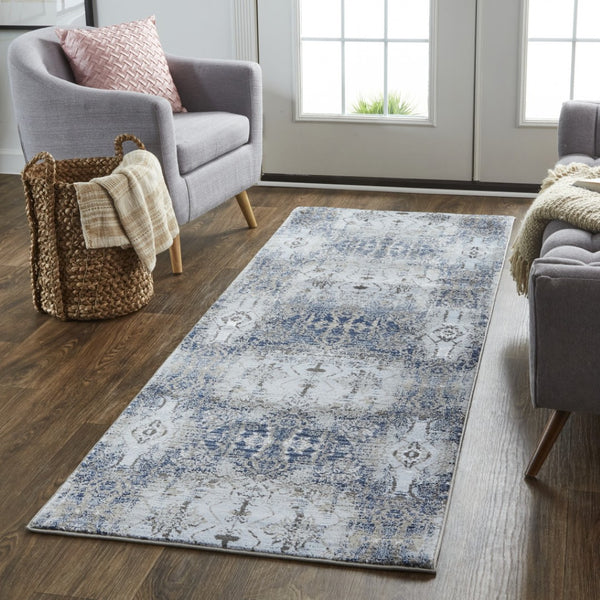 HomeRoots 5' Abstract Blue-Gray and Taupe Area Rug - Stain-Resistant, Durable Design for Modern Spaces 8' Runner 511884