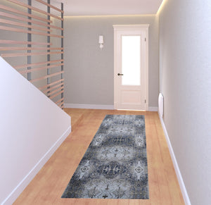 HomeRoots 5' Abstract Blue-Gray and Taupe Area Rug - Stain-Resistant, Durable Design for Modern Spaces 8' Runner 511884